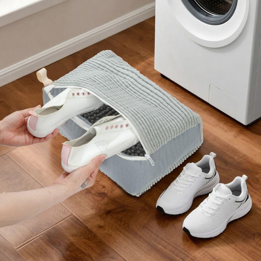 Fluffy Chenille Shoe Washing Bag Zipper Closure Shoes Cleaning Bag Washing Machine Bag Household