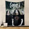 Four men in black shirts standing outdoors with "Gojira" text above. Patterned tapestry for bedroom and living room home decor