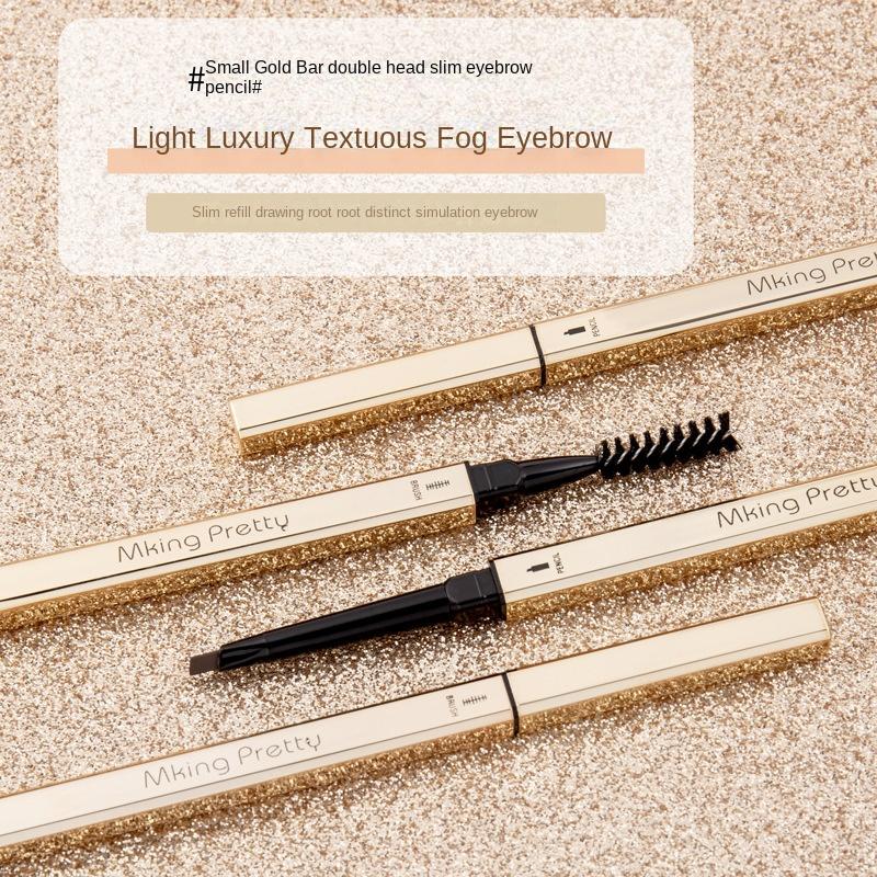 Small Gold Bar Double-Ended Eyebrow Pencil | Ultra-Fine Waterproof Triangle Tip | Long-Lasting & Smudge-Proof Natural Look