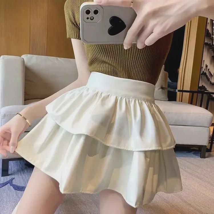 Юбка А-силуэта из искусственной кожи с высокой талией, осень/зима 2024 г. - тонкая, пышная, не пропускающая влагу, дизайн Hot Girl Cake