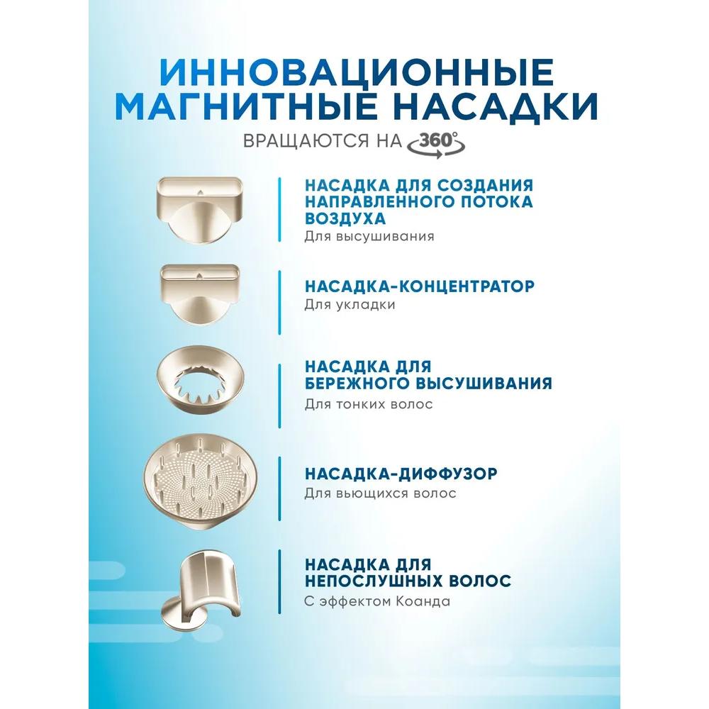 Профессиональный фен-стайлер с насадками, ионизацией и диффузором