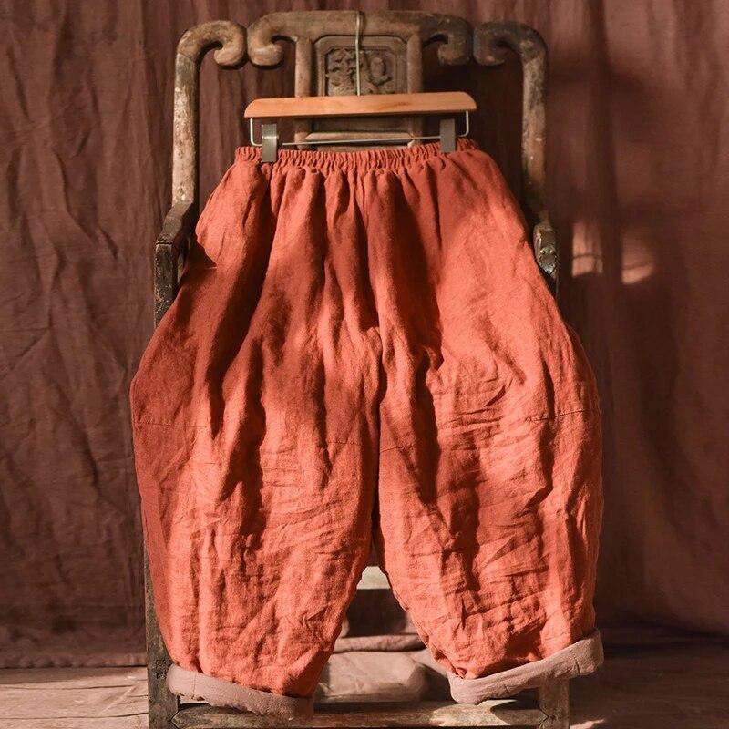 Johnature Женские винтажные шаровары, однотонные эластичные брюки на талии, хлопковые зимние брюки, свободные женские длинные брюки