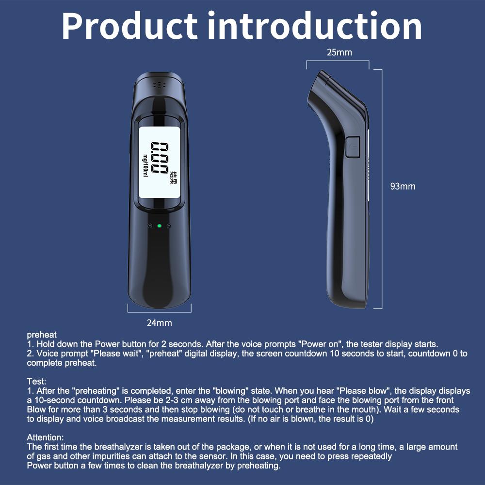 Бесконтактный алкотестер ЖК-дисплей Детектор алкоголя в выдыхаемом воздухе Портативный алкотестер Полицейский алкотектор Инструмент для проверки на алкогольное опьянение