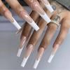 24-Piece Box of Extra Long White French Ballerina Nails - Stylish, Simple, and Elegant False Nails
