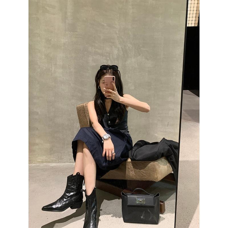 Версия из овчины~ женские ковбойские ботинки с острым V-образным вырезом, ботильоны Челси в стиле ретро с плиссировкой, на толстом каблуке, кожаные короткие ботинки