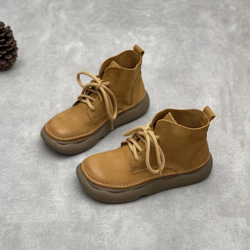 Johnature Ретро-ботинки из натуральной кожи, короткие, с широким носком, со шнуровкой, из коровьей кожи, с мягкой подошвой, женские ботинки