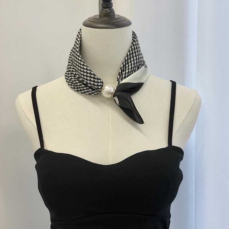 Шелковый шарф новое жемчужное ожерелье весенне-летний тонкий магнитная застежка ленивый шелковый шарф женский шарф-подвеска цепочка на ключицу