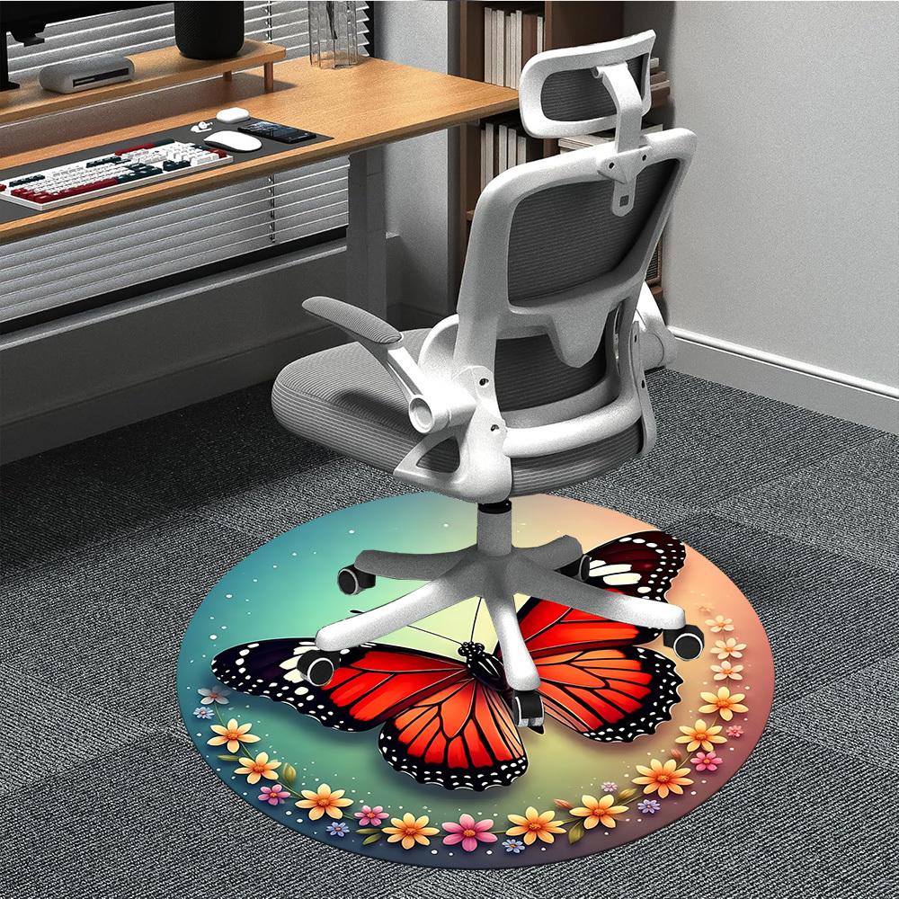 1pc Butterfly Print Chair Carpet for Office, Round Polyester Mat, Indoor Decor for Office, Washable Non-slip Carpet yy251219008