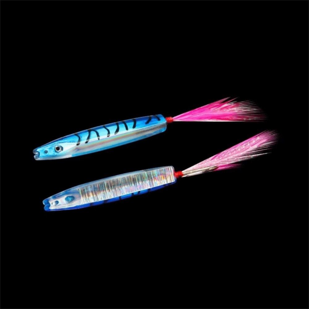 2pcs Feather Bait Fishing Lure Bow Horn Artificial Bait Skittering Action Matel Jig Bait Long Cast