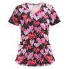 Clinical Uniform Woman Elegant Heart Print Health Care Scrub Uniform Trends V-Neck Short Sleeve Dental Nursing Uniform for Women
