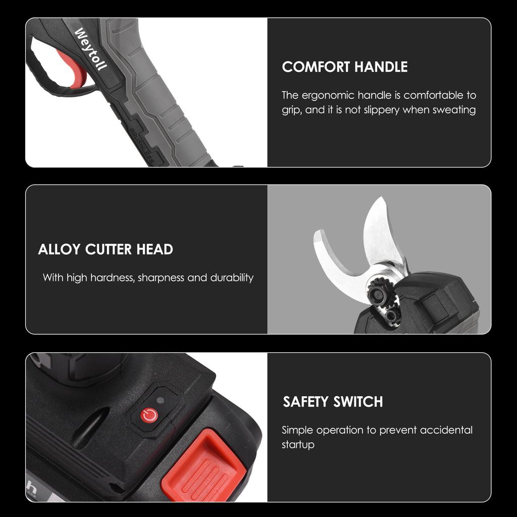 Weytoll   Nanwei 21V Brushless Cordless Electric Pruning Shears Rechargeable 10Ah Lithium Battery Powered Tree Branch Pruner Garden Clippers 30mm Cutt
