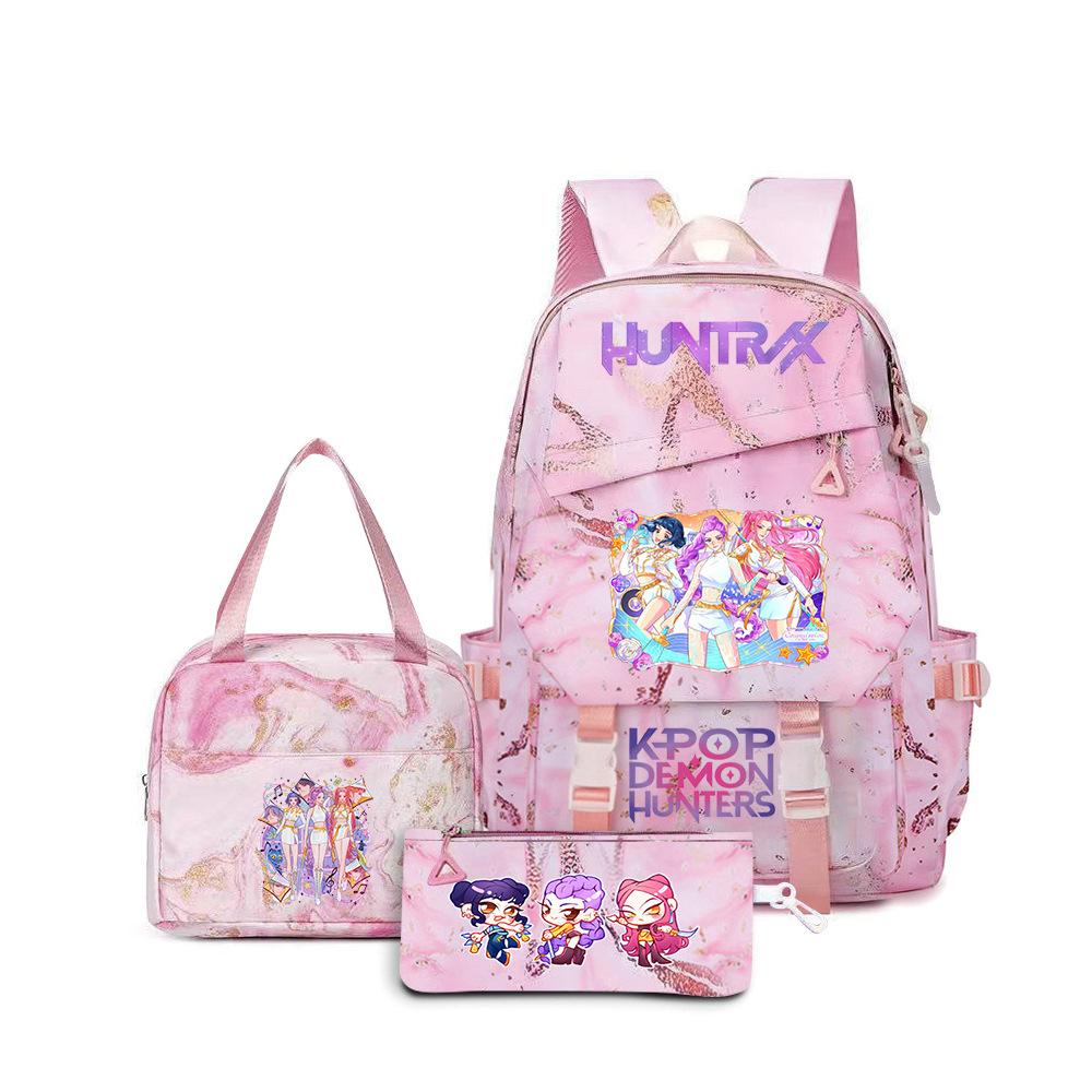 K-Pop Demon Hunter Girl Group Backpack Demon Boy Group Cartoon Anime Lunch Bag Pencil Case Three-Piece Set