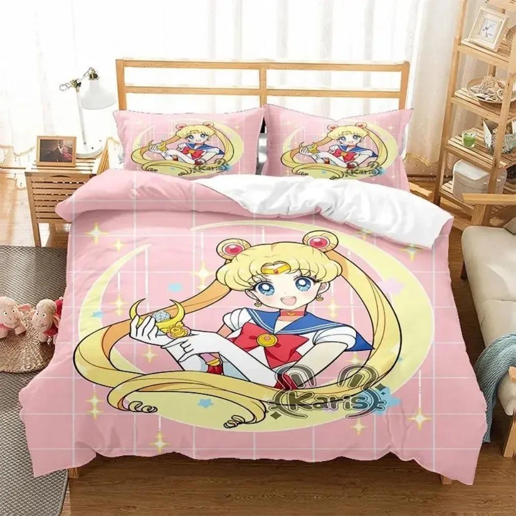 Комплект постельного белья Anime S-Sailor & M-Moon, пододеяльник, одеяло, комплект постельного белья, наволочка, размер King Queen Twin для мальчиков и девочек взрослых