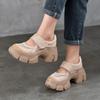 Lightweight Thick Soled Mesh Genuine Leather Sandals Hollowed Out Women's Platform Shoes