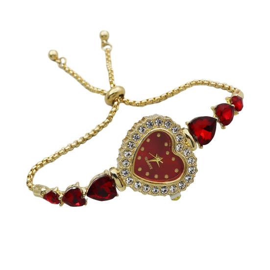 Women's Heart Shaped Bracelet Watch Rhinestone Heart Quartz Wristwatch Adjustable Slider Bracelet Dress Watch