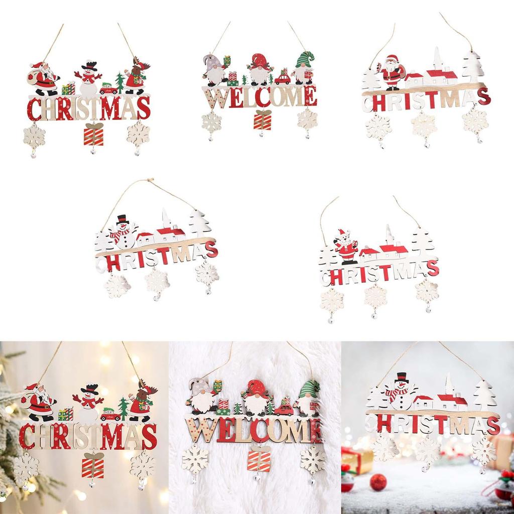 Wooden Christmas Hanging Ornament with Bells, Sign, Door Sign for Porch, Housewarming,