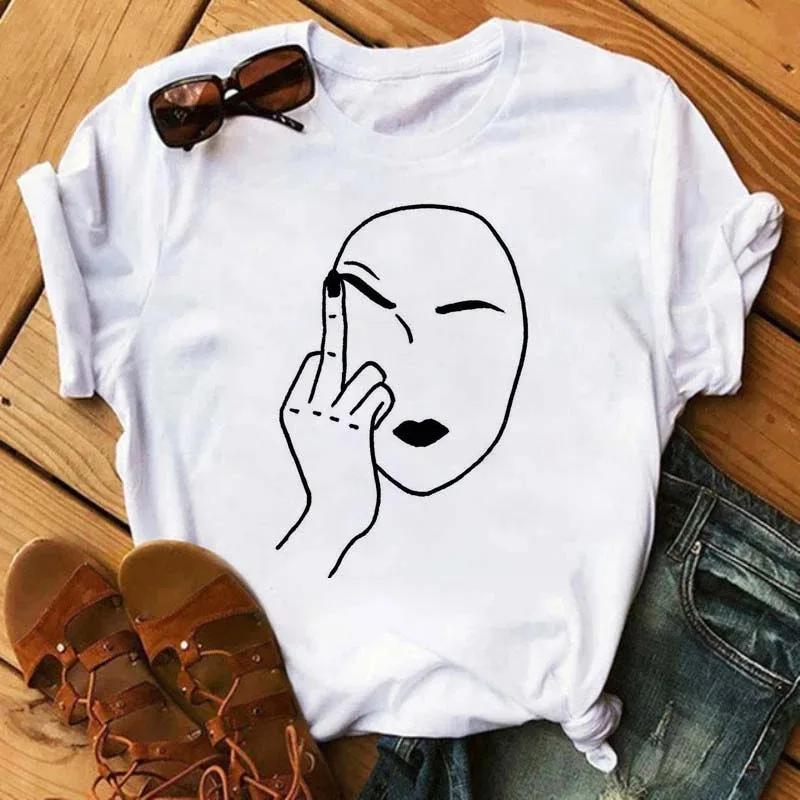 Middle Finger Print T Shirt Women Short Sleeve O Neck Loose Tshirt Summer Women Causal Tee Shirt Tops Camisetas Mujer