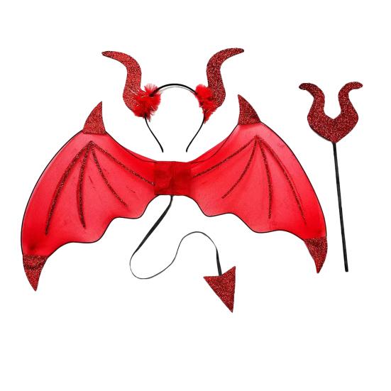 3 шт./компл. обруч для волос с крыльями дьявола, трезубец, вилка, демон, ролевая игра, повязка на голову, аксессуары для костюма на Хэллоуин