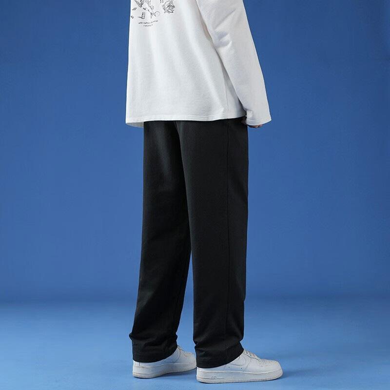 Li Ning Logo Print Solid Color Fleece Lined Straight Fit Knitted Sweatpants Men's Black YKLT415-1