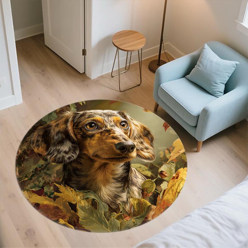 Dachshund and Plants pattern round rug,Carpet Rug for Living Room Bedroom  Playroom ,Non-slip Floor Mat,Holiday Gifts and Birthday Gifts.
