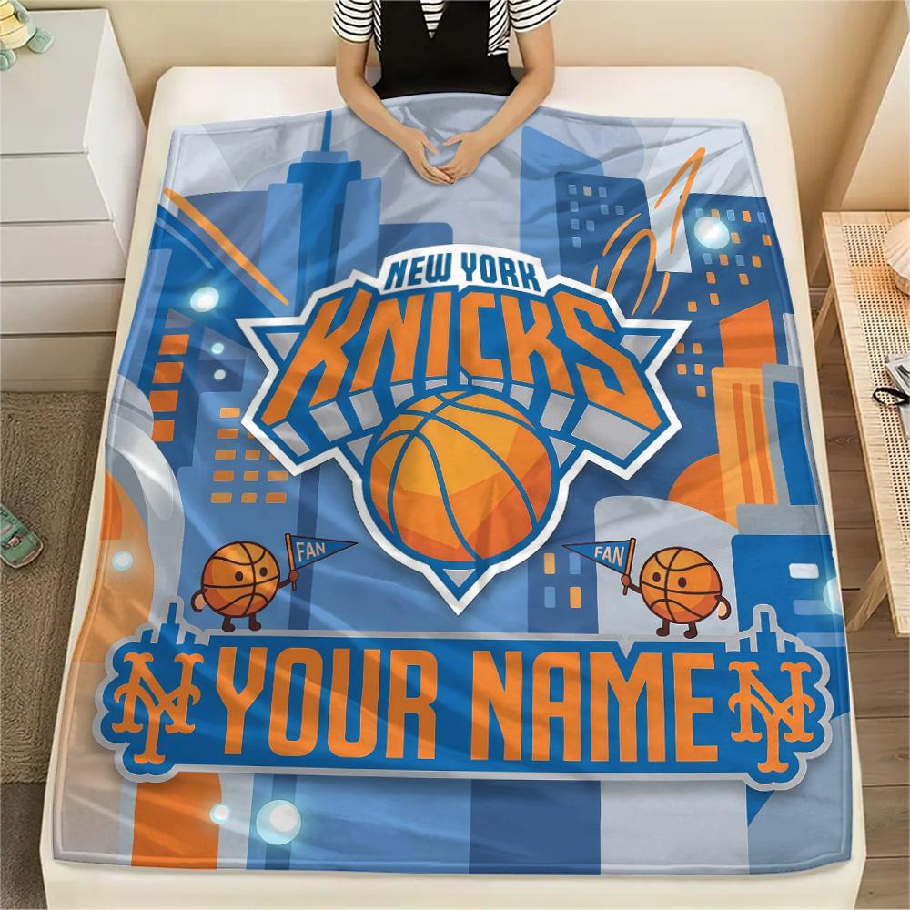 Custom Name New York Knicks Flannel Blanket, High quality Comfortable for All Seasons, Home Decor, Warmth and Comfort