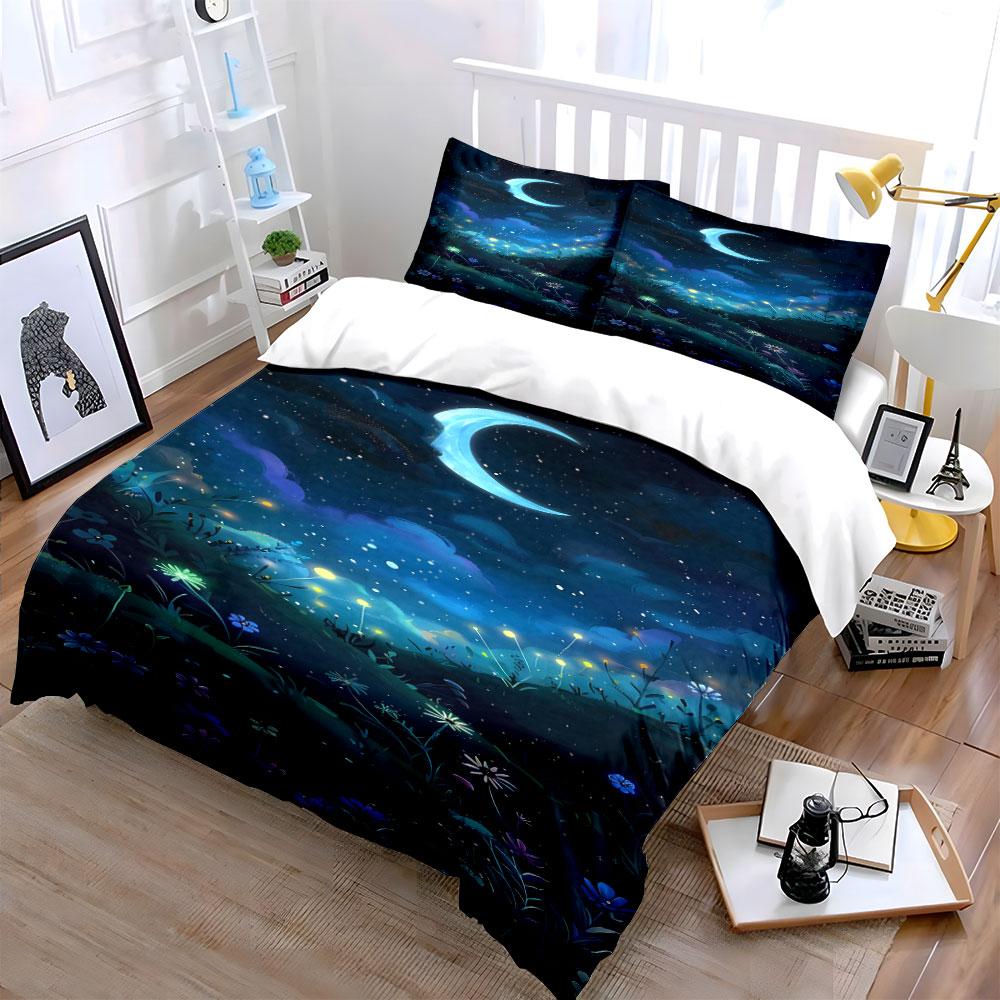 Crescent moon with stars. Bedding sets Duvet cover sets Duvet covers Pillowcases(1*Duvet Cover 2*Pillowcases without duvet insert)