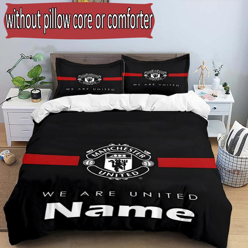 3pcs Duvet Cover Set (1*Duvet Cover + 2*Pillowcase, Without Core), Custom Name Manchester Football F.C Pattern Bedding Set, Home Bedroom Decor Gift