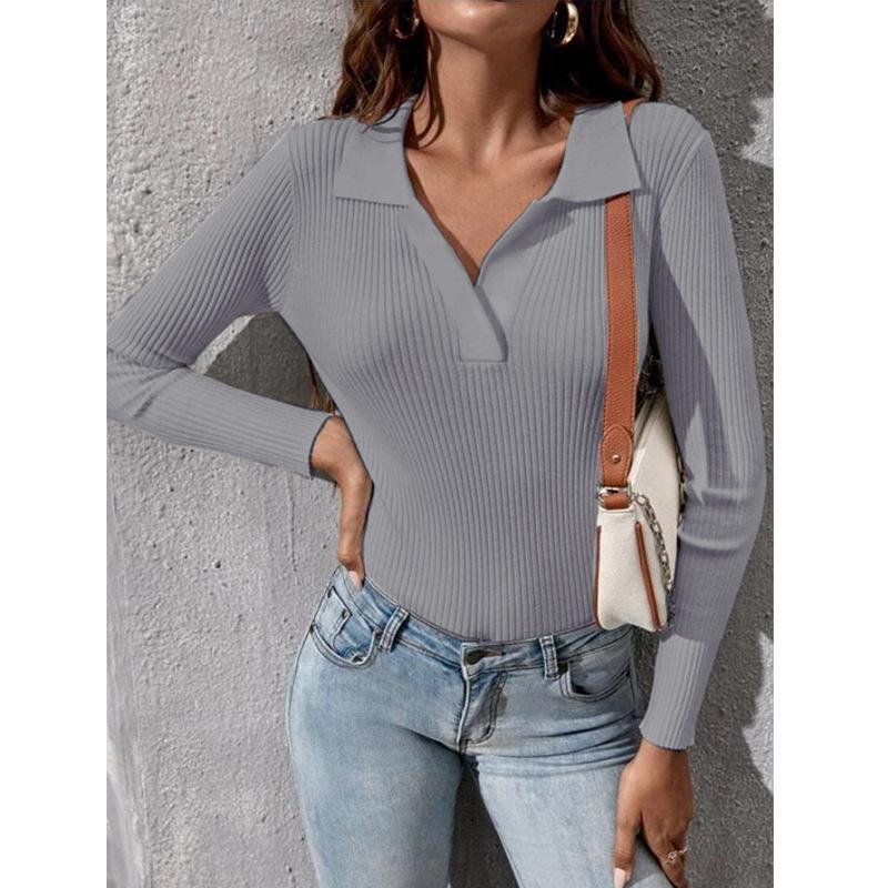 Осень-зима женский трикотаж с длинным рукавом и лацканами вязаный свитер сексуальный тонкий повседневный пуловер топы