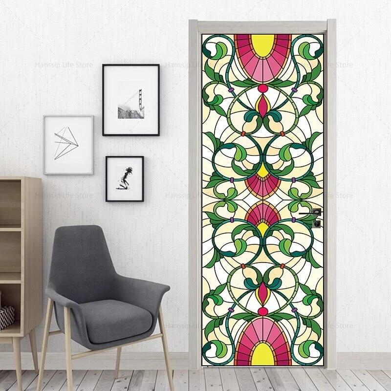 3D Geometric Door Sticker Self-adhseive Vinyl Full Door Wrap Cover Stickers Modern Abstract Geometry Wall Art Mural Decorations