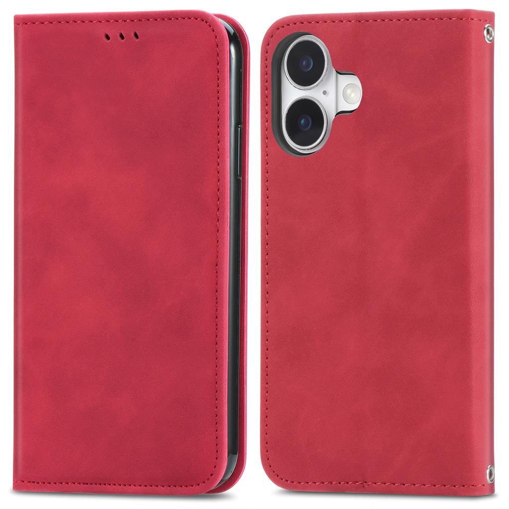 For iPhone 16 Leather Case with Card Holder Magnetic Absorption Phone Cover - Brown