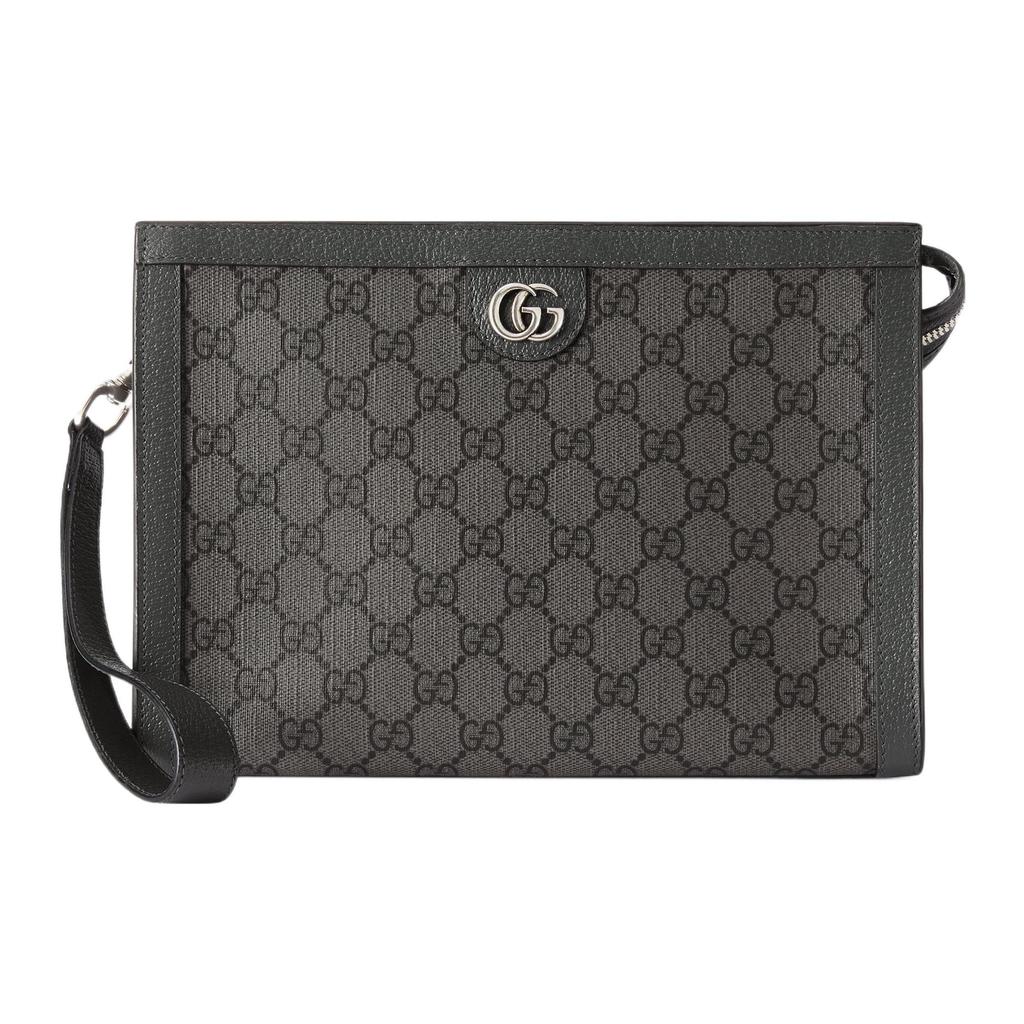 Gucci Кошелек-клатч на молнии с монограммой GG и кожаной отделкой, с ремешком на запястье, черный, для унисекс, для повседневного использования