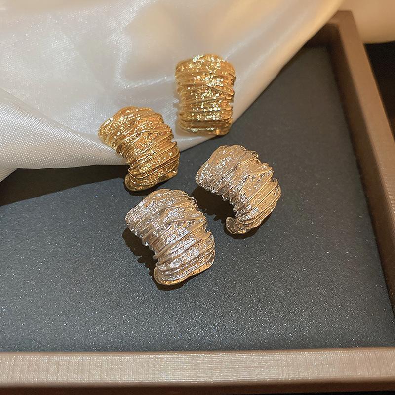 2025 Ретро Складные Женские Серьги-Пуссеты Золотистого Цвета C-образной Формы Медного Цвета Металлические Геометрические Заявление Маленькие Серьги Мода Циркон