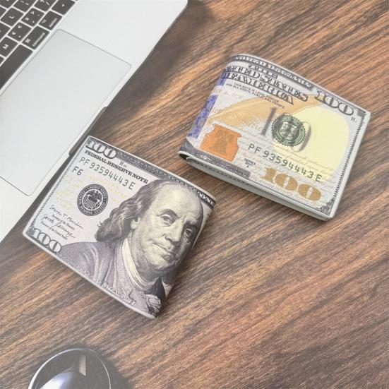 Мужской кошелек-буклет США Дизайн стодолларовой купюры Двухслойный кошелек Держатель для кредитных карт и наличных Оригинальный карманный кошелек Подарок для папы, парня