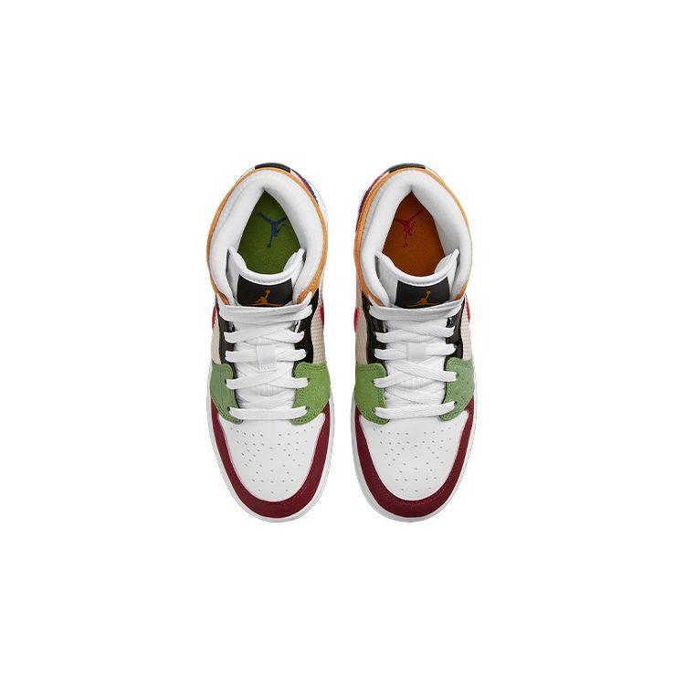 Детские кроссовки Air Jordan 1 Mid SE GS Messy Room, разноцветные, белые, спортивный красный DR6957-100