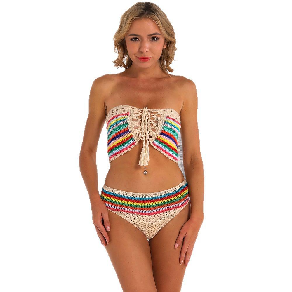 Вязаный крючком полосатый купальник ручной работы в европейском и американском стиле