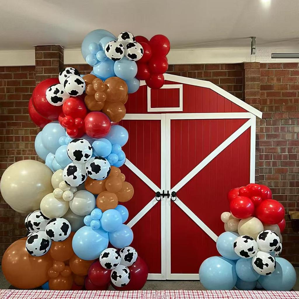 Набор из 158 шаров песочно-белого цвета с коровьим принтом, красного и синего цветов для арки на день рождения