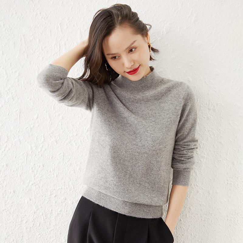 Женский вязаный свитер с полувысоким воротником - Однотонный, Теплый Плотный, Новый стиль Осень/Зима 2024