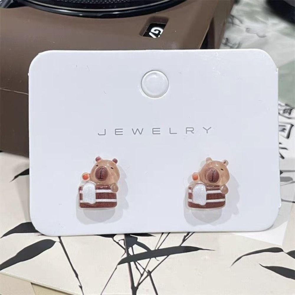 Cartoon Mini Ear Studs Transparent Capybara Stud Earring Retro Carnival