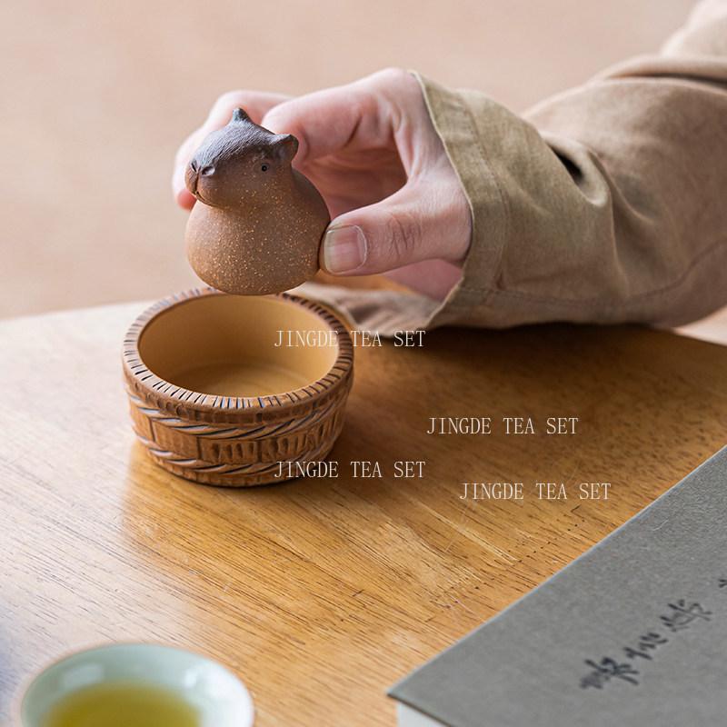 Kapibala Purple Clay Tea Pet Cute Tea Pet Household Desktop Ornament Purple Clay Crafts Mini Tea Play Teaset Accessories