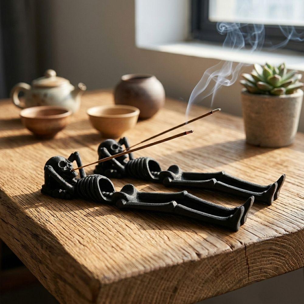 3D Printed Lying Skeleton Incense Burner Lazy Skeleton Skull Incense Stick Holder Halloween