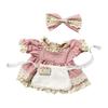 Niannyyhouse 30cm Plush Toy Checkered Maid Outfit and Accessories Costume, Set, Headwear, Apron, Dress, (Pink)