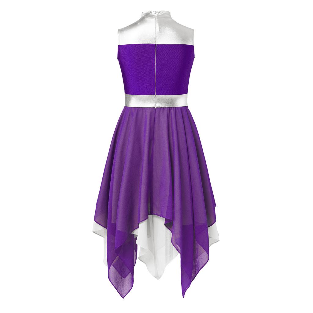 Girls Worship Cross Dance Dress Sleeveless Chiffon Hem Contrast Design Praise Lyrical Dancewear Performance Gown