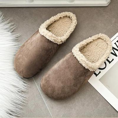 Женские теплые тапочки в стиле ретро, зимние модные кожаные плюшевые тапочки-мюли, корейские домашние мягкие пробковые плоские шлепанцы из овечьей шерсти, повседневные тапочки