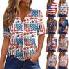 Жен. Футболка Футболка С принтом Пуговицы С короткими рукавами Повседневные Выходные Мода Классический V-образный вырез Обычный Верх