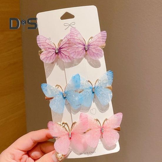 6Pcs Butterflies Decor Hair Clip Rhinestone Embellished Girl Princess Hair Pin Animal Shape Hair Pin Hair Accessories