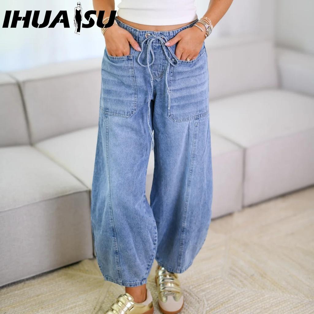 IHUASU Весенние уличные хипстерские повседневные джинсы для женщин брюки