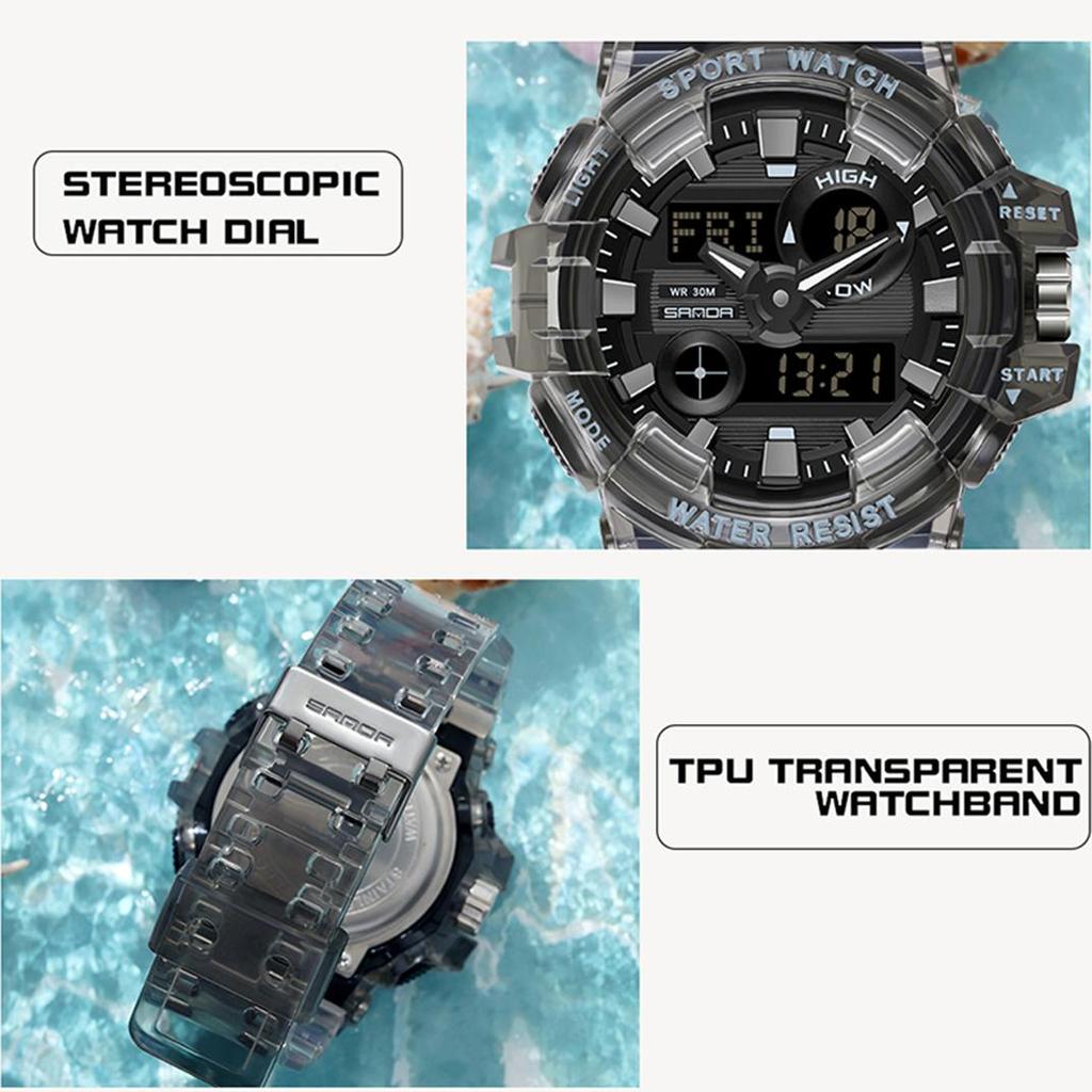 Sanda Новый прозрачный ремешок Многофункциональные простые часы Персонализированные спортивные мужские и женские электронные часы для студентов средней школы