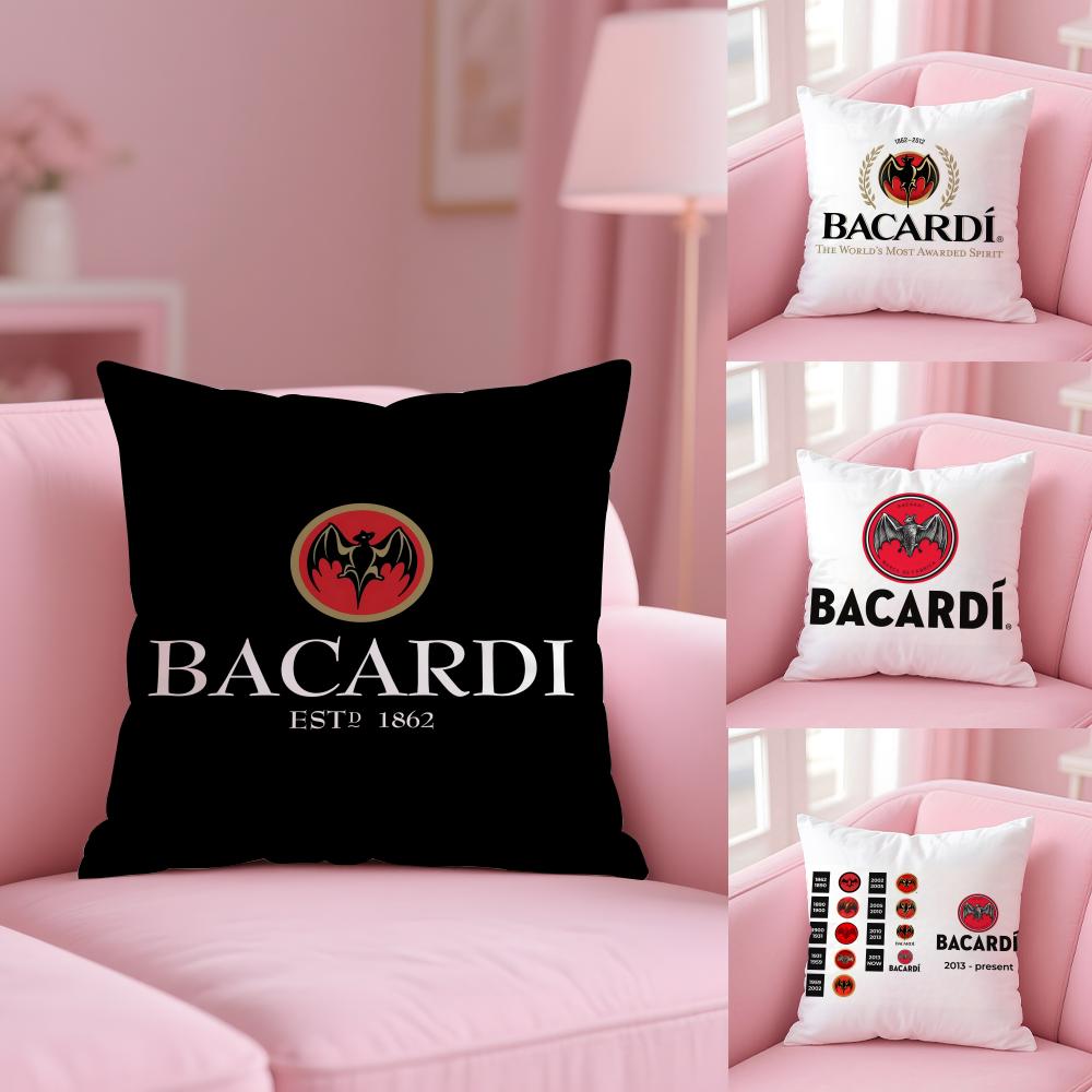 B-Логотип Bacardi Чехол на подушку Плюшевая ткань Мягкий Двусторонний печатный Невидимая молния Наволочка для дивана Домашний декор