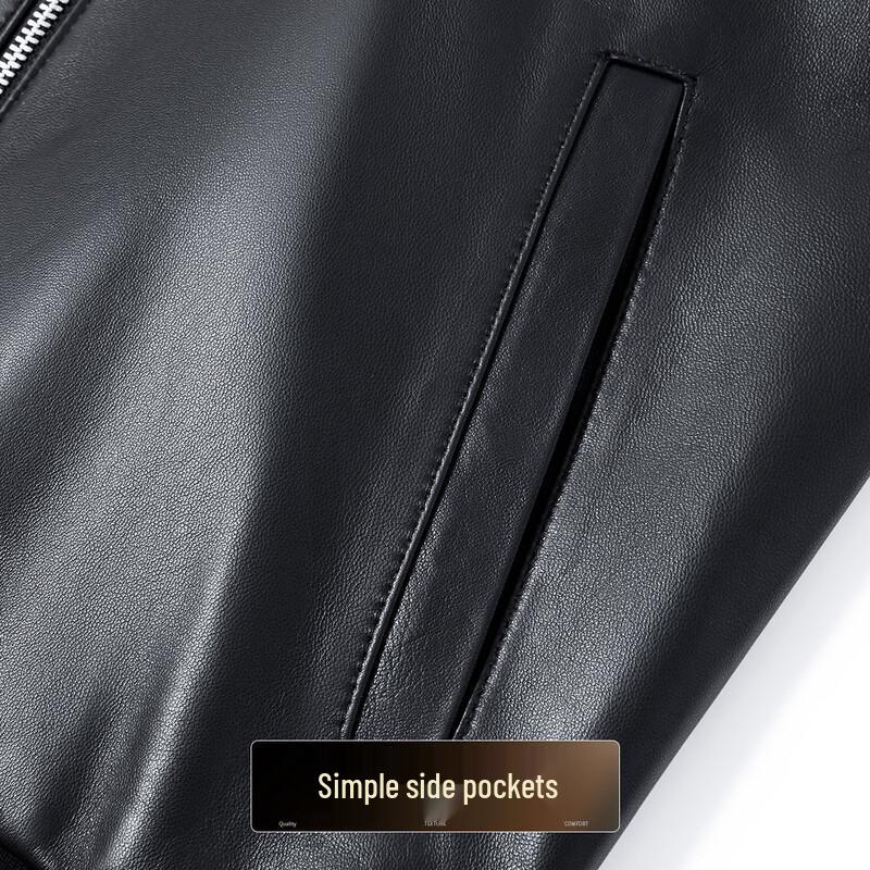 Futing Men's Lambskin Baseball Collar Leather Jacket