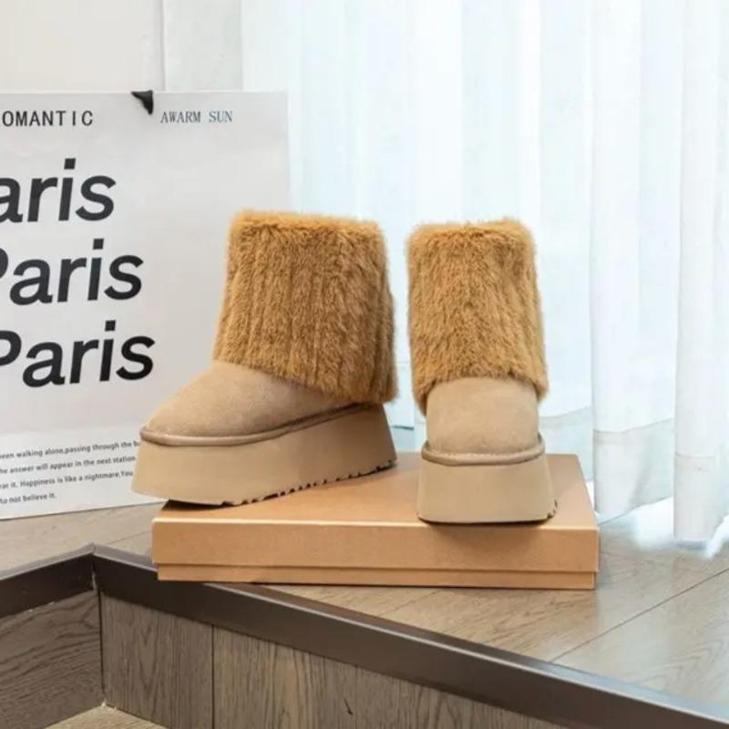 Зимние теплые сноубутсы женские зимние увеличивающие рост маффины ультралегкие на толстой подошве короткие ботинки толстые замшевые туфли-сумки женские ботинки